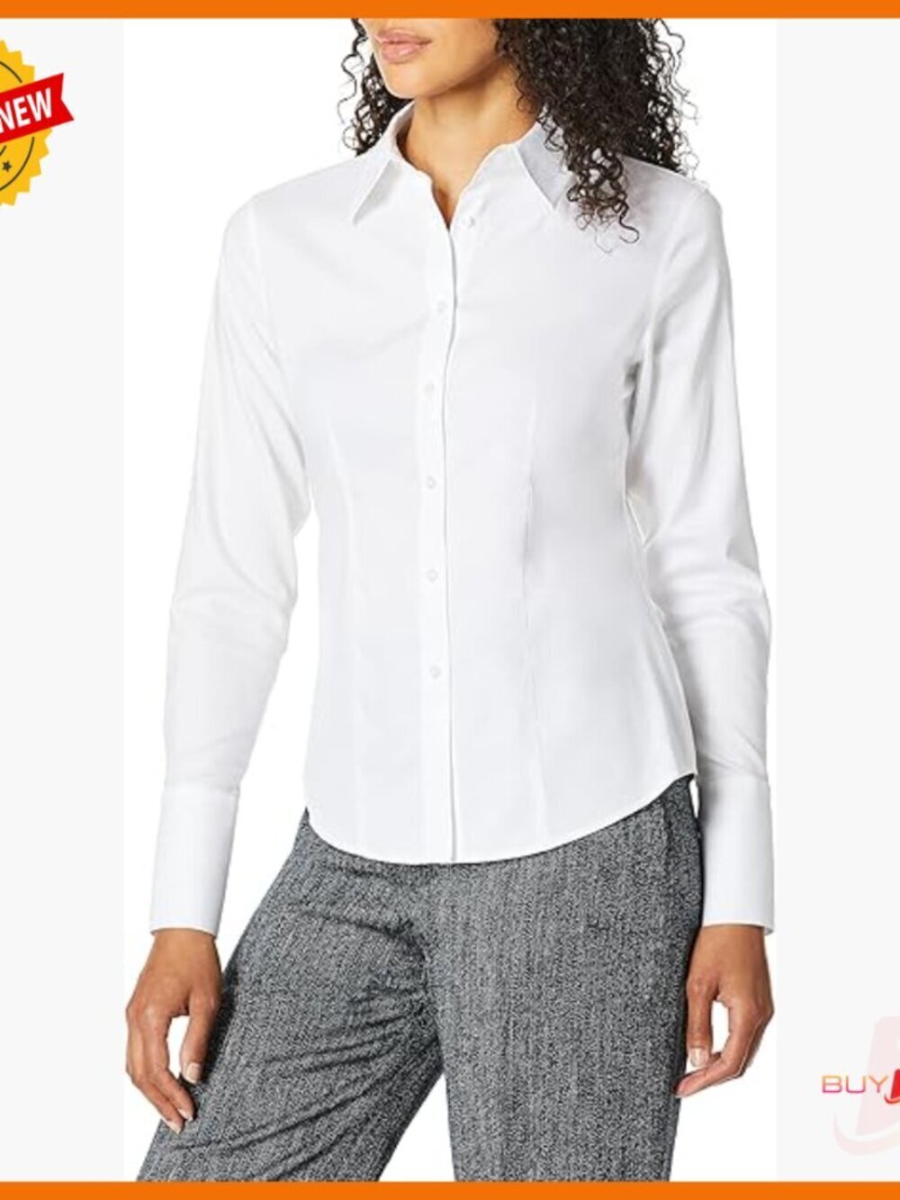 Long Sleeve Wrinkle Free Button Down Blouse Regular Fit Cotton